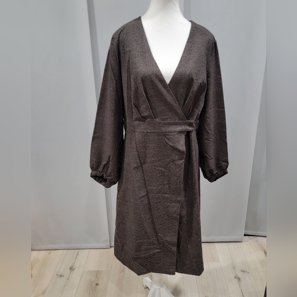 Banana Republic Factory Brown Plaid Midi Wrap Dress